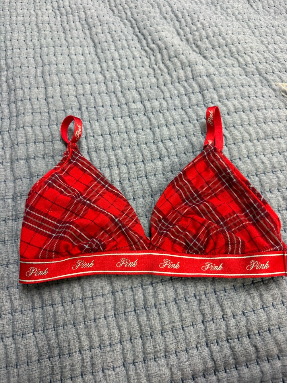 PINK Victoria's Secret Red Plaid Wireless Bralette